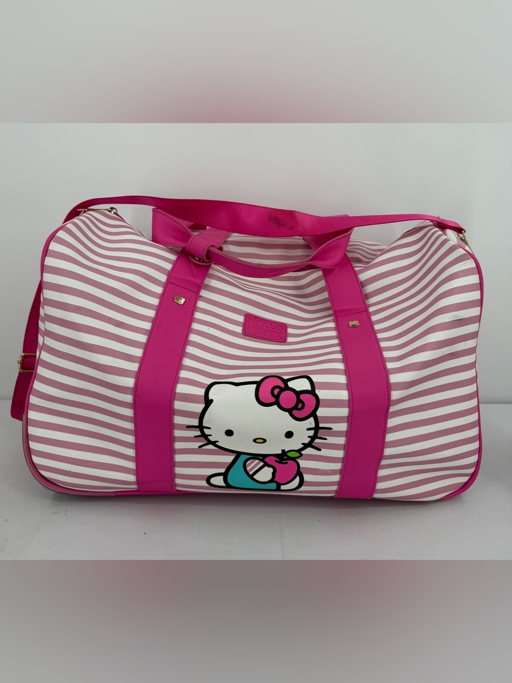Hello Kitty Pink Striped Rolling Duffle Travel Bag Wheeled Weekender kawaii Y2K